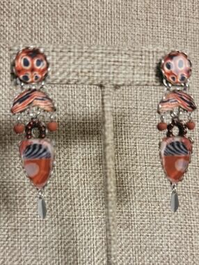 AYALA BAR Handcrafted Brick & Black Patterned Dangle Earrings